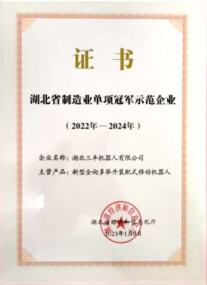 湖北省制造業(yè)單項(xiàng)冠軍示范企業(yè)